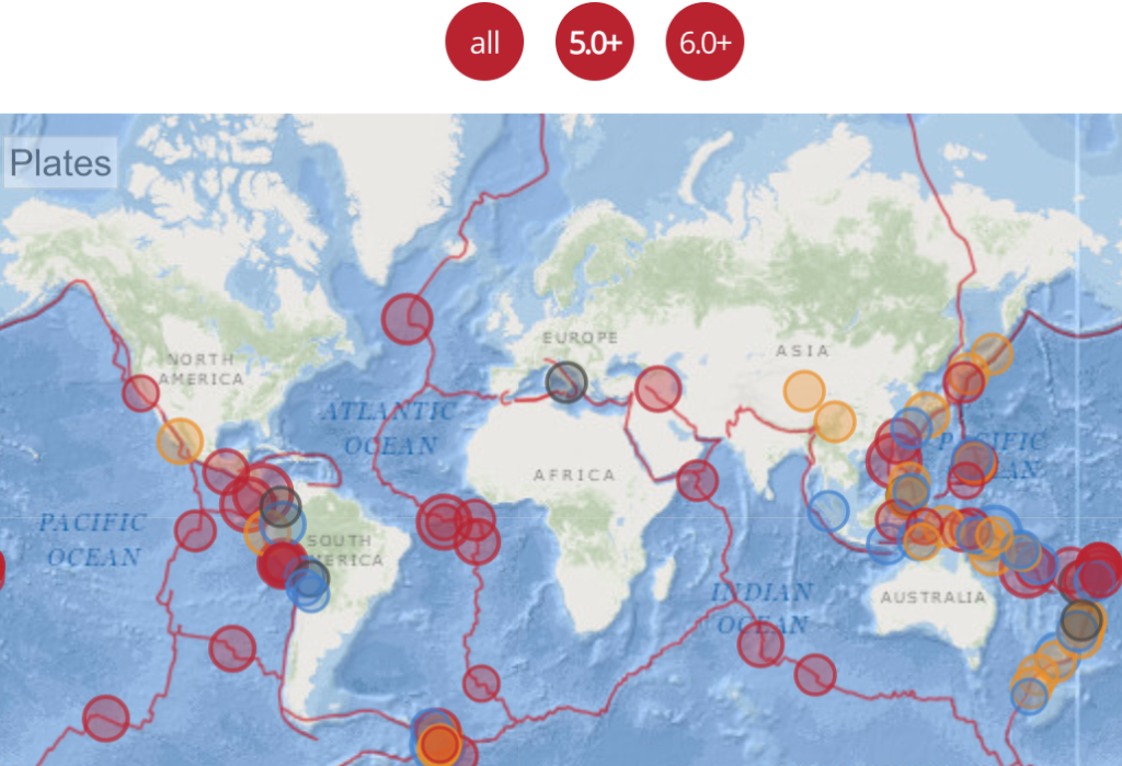 Earthquakes over the past 30 days
